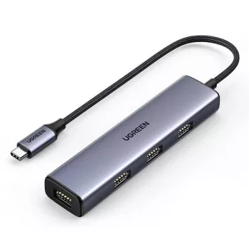 UGREEN USB-C centrmezgls 4 portu USB 3.2 Gen 1 sudraba