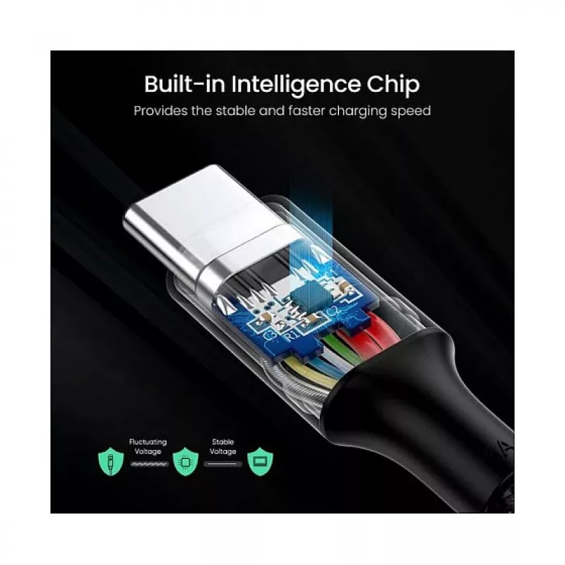 UGREEN USB-C uz USB-C 100W pīts neilona lādēšanas kabelis 2m melns