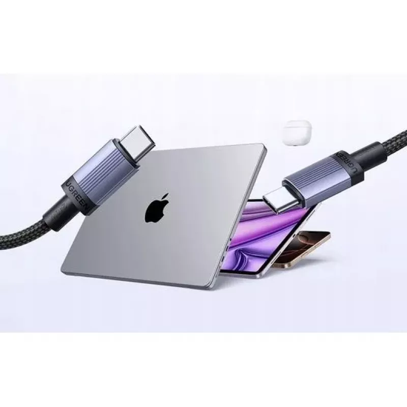UGREEN USB-C uz USB-C uzlādes kabelis USB 2.0 240W PD 3.1, alumīnija korpuss pīts, 2m pelēks