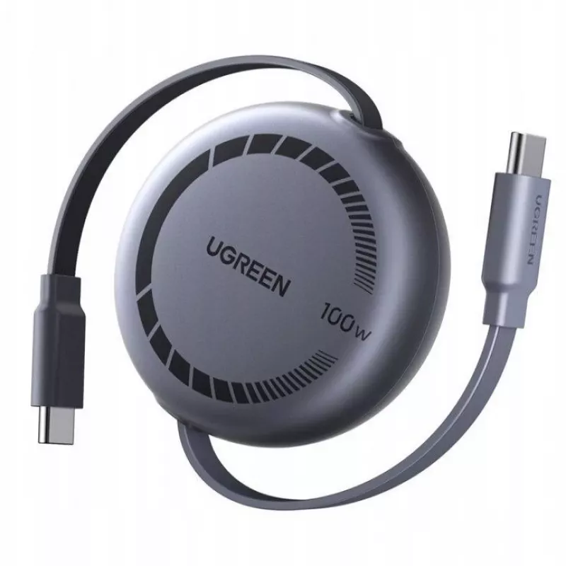 UGREEN USB-C uz USB-C PD 100W ievelkams ātrās uzlādes kabelis 1m melns
