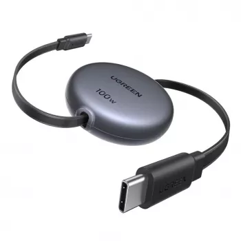 UGREEN USB-C uz USB-C PD 100W ievelkams ātrās uzlādes kabelis 1m melns