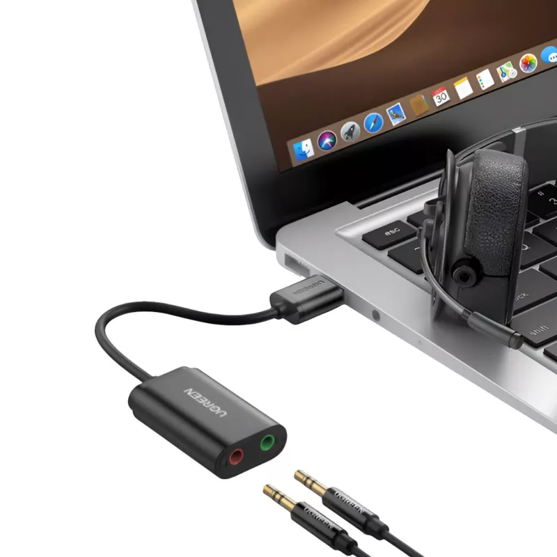 UGREEN USB uz 3,5 mm ārējais stereo skaņas adapteris - melns