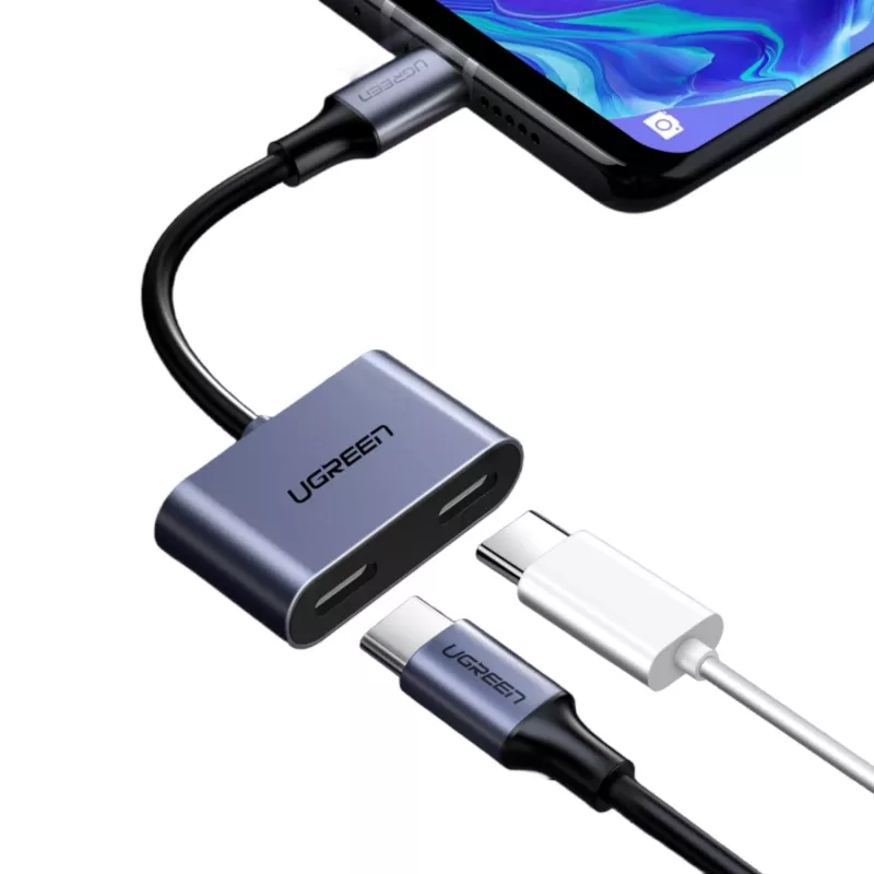 UGREEN USB Type-C Dual Audio un uzlādes adapteris (15W PD, 2-in-1 sadalītājs)