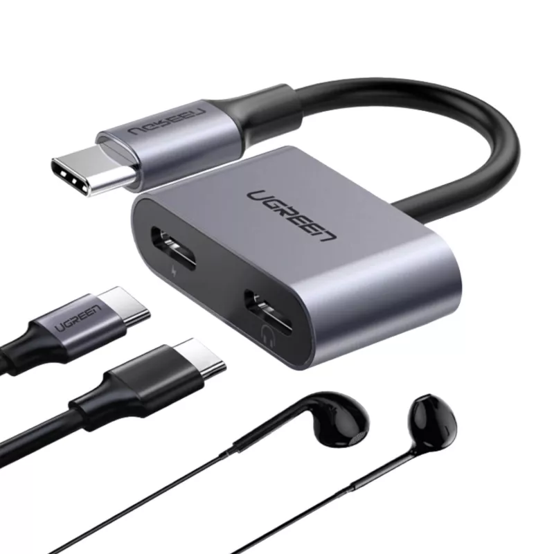UGREEN USB Type-C Dual Audio un uzlādes adapteris (15W PD, 2-in-1 sadalītājs)