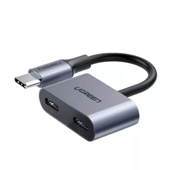 UGREEN USB Type-C Dual Audio un uzlādes adapteris (15W PD, 2-in-1 sadalītājs)