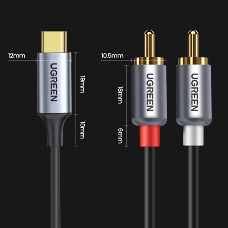 UGREEN USB Type-C uz 2RCA Audio Kabelis 1.5m Pelēks (20193 CM451)