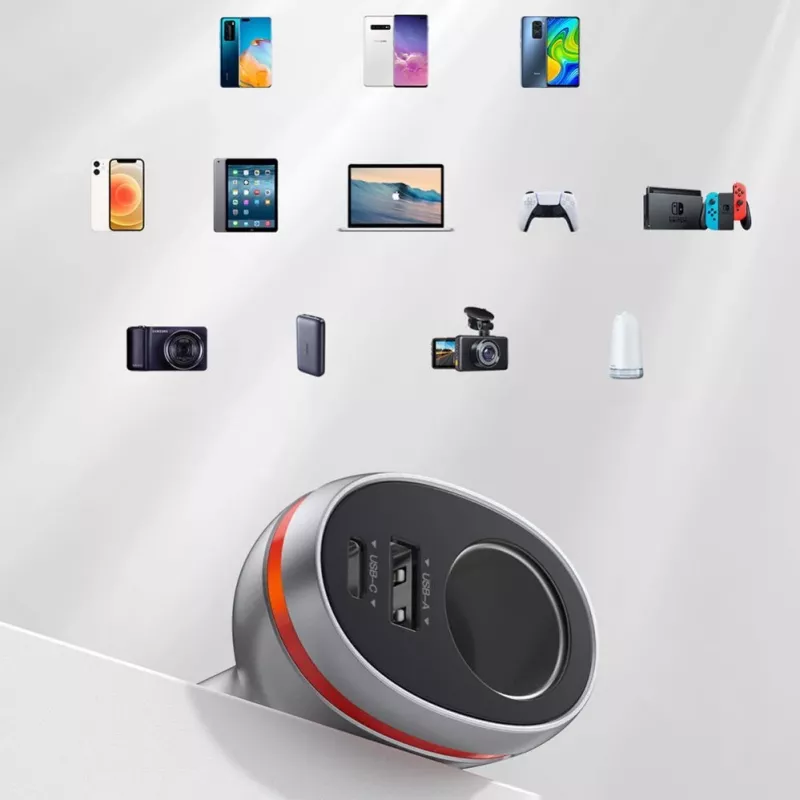 UGREEN USB Type C / USB QC PD 24W Auto lādētājs ar 12V cigarešu šķiltavu ligzdu Sudraba (CD204)