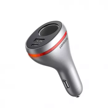 UGREEN USB Type C / USB QC PD 24W Auto lādētājs ar 12V cigarešu šķiltavu ligzdu Sudraba (CD204)