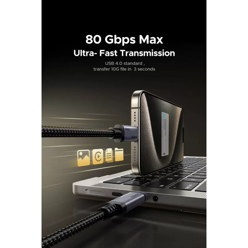 UGREEN USB4 USB-C uz USB-C kabelis 240W 40Gbps 16K@60Hz 80Gbps Thunderbolt 4 saderīgs 1m neilona pīts