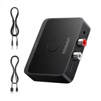 UGREEN Wireless Bluetooth 5.3 LDAC Hi-Res Audio uztvērējs ar 3.5mm AUX un 2x RCA izeju, ESS ES9018K2M DAC, aptX HD, aptX Adaptive, aptX, AAC, SBC, divu ierīču savienojums, alumīnija sakausējums, melns