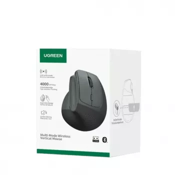UGREEN bezvadu vertikālā pele melna 2.4GHz ergonomiska klusa klikšķa 2400 DPI