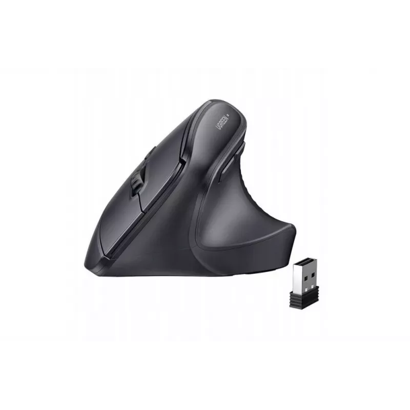 UGREEN bezvadu vertikālā pele melna 2.4GHz ergonomiska klusa klikšķa 2400 DPI
