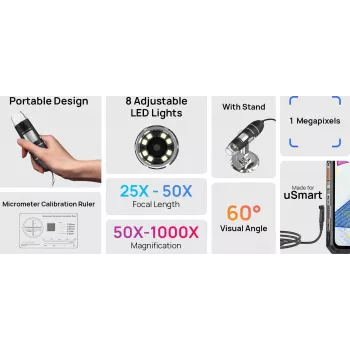 ULEFONE uSmart C01 Digitālais mikroskops 50x-1000x 2MP USB-C