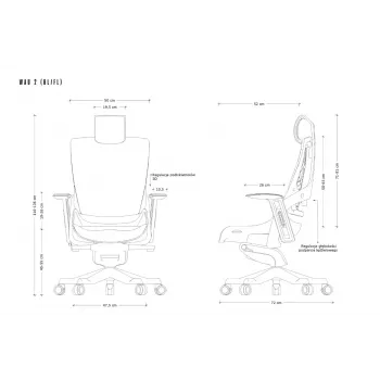 UNIQUE Wau 2 BL416 Ergonomic Office Chair, Snowy White Fabric with Grey Mesh Backrest, Adjustable Armrests and Headrest