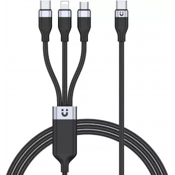 UNITEK 3-in-1 USB-A uz Lightning, USB-C, Micro USB neilona pīts uzlādes kabelis 1,2 m melns