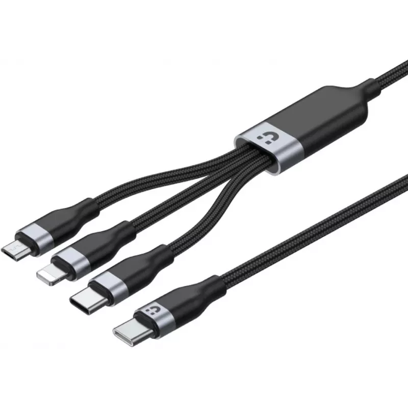 UNITEK 3-in-1 USB-A uz Lightning, USB-C, Micro USB neilona pīts uzlādes kabelis 1,2 m melns