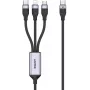 UNITEK 3-in-1 USB-A uz Lightning, USB-C, Micro USB neilona pīts uzlādes kabelis 1,2 m melns