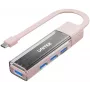 UNITEK divvirzienu USB-C/USB-A centrmezgls, 4 portu, 5Gbps, rozā