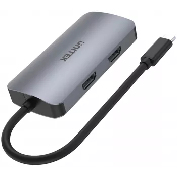 Unitek D1051A USB-C Hub ar 1x USB 3.0, VGA, 2x HDMI, Power Delivery un MST
