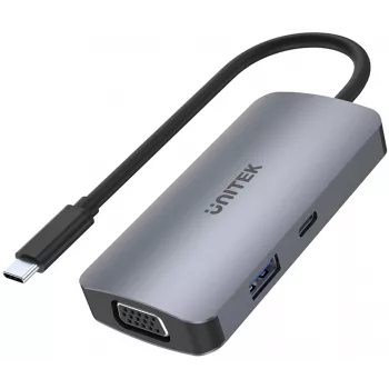 Unitek D1051A USB-C Hub ar 1x USB 3.0, VGA, 2x HDMI, Power Delivery un MST