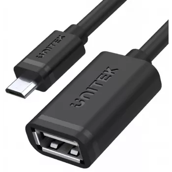 UNITEK USB 2.0 OTG kabelis, microUSB vīriešu uz USB-A sieviešu, 15 cm, melns