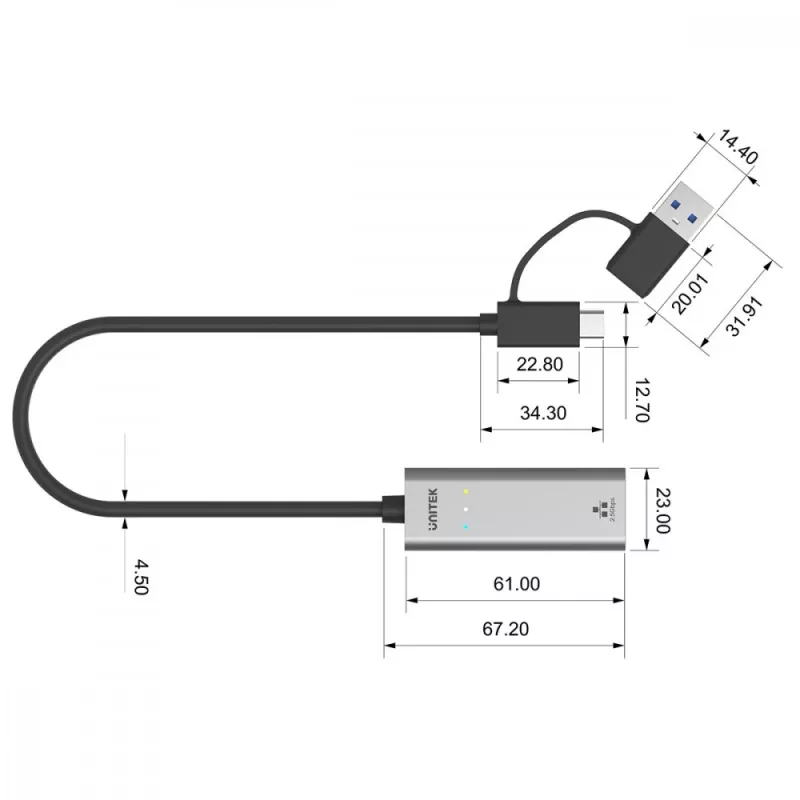 UNITEK USB-A/C 3.1 Gen 1 to RJ45 2.5 Gigabit Ethernet Adapter U1313C