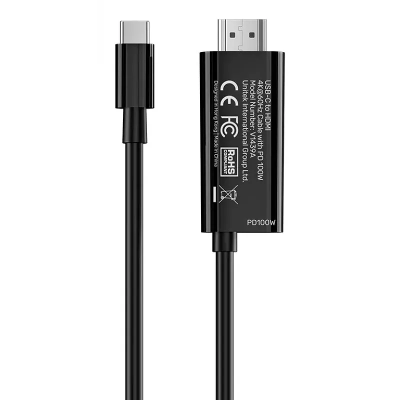 UNITEK USB-C uz HDMI 4K@60Hz kabelis ar USB-C PD 100W