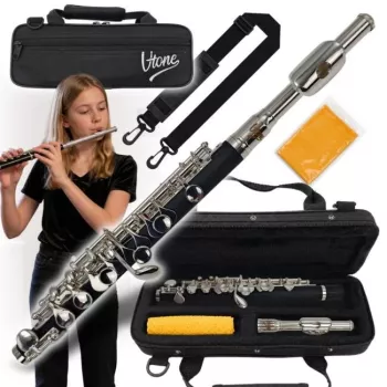 V-TONE PICCOLO 1 Piccolo flauta C, ABS sveķi, niķeļa sudraba galvas daļa, niķelēti taustiņi, Bēma sistēma, Split E, C pēdas daļa, studentu modelis, ar cieto futrāli un aksesuāriem