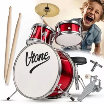 V-TONE VDJR 1 RD Mini akustiskais bungu komplekts 3 daļu sarkans junioru komplekts ar troni un irbulīšiem