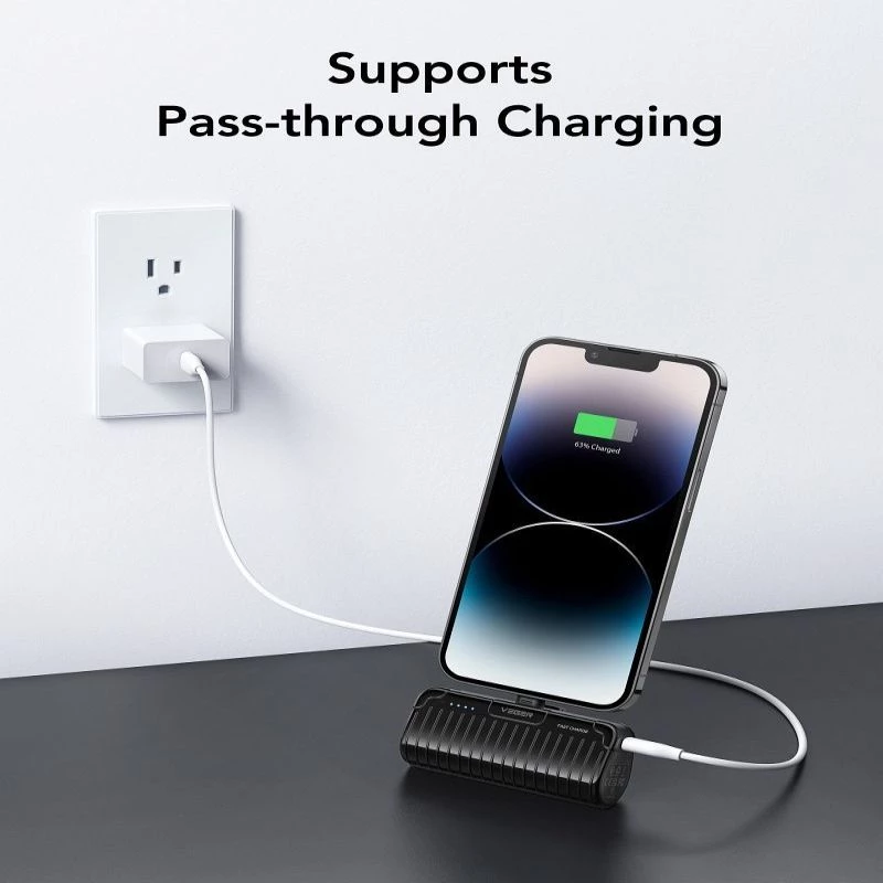 Veger PlugOn Power Bank (W0558P) 5000 mAh 20W PD QC3.0 ar iebūvētu Lightning savienotāju, melns