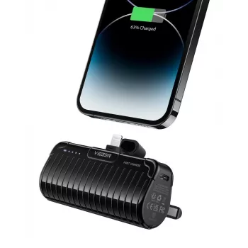 Veger PlugOn Power Bank (W0558P) 5000 mAh 20W PD QC3.0 ar iebūvētu Lightning savienotāju, melns