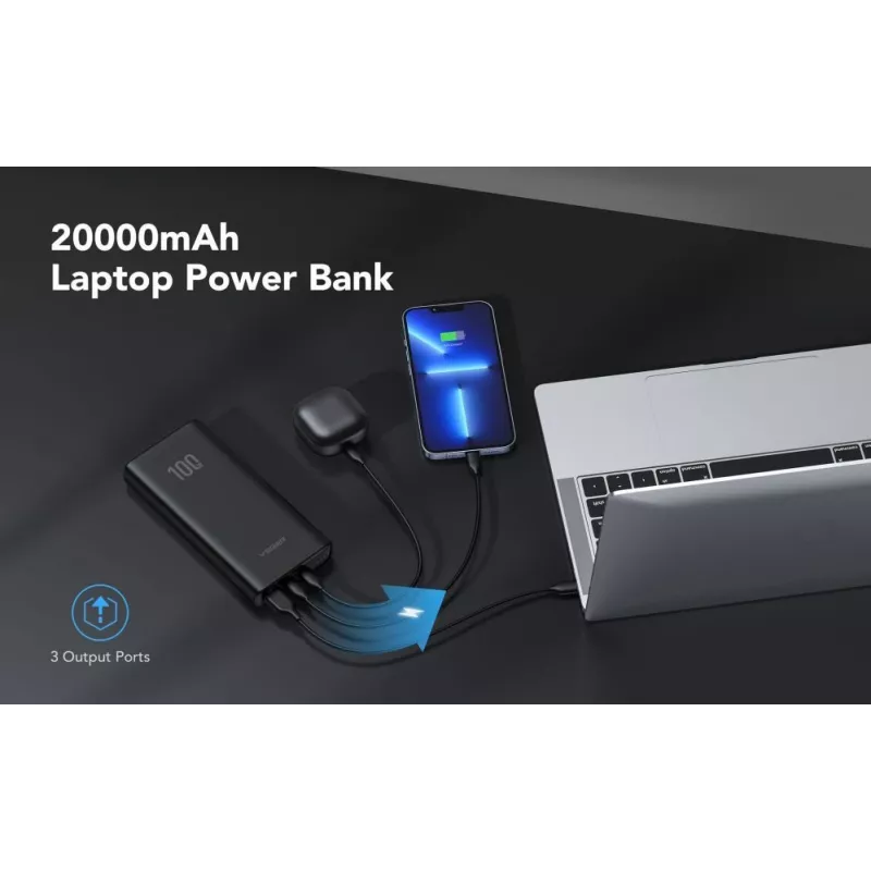 Veger Powerbank T100 (W2032C-100) PD QC3.0 5A 100W 20000 mAh Melns