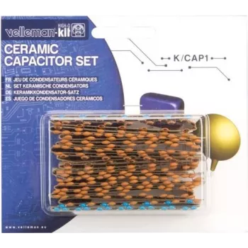 VELLEMAN K/CAP1 keramisko kondensatoru komplekts, 224 gabali, 16 vērtības, no 10pF līdz 1µF, 50V, caurumu montāža