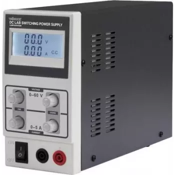 Velleman LABPS6005SM 60V 5A 300W regulējams līdzstrāvas laboratorijas barošanas avots ar LED displeju, melns/pelēks