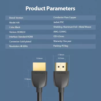 VENTION AAIBH HDMI kabelis 2m Melns