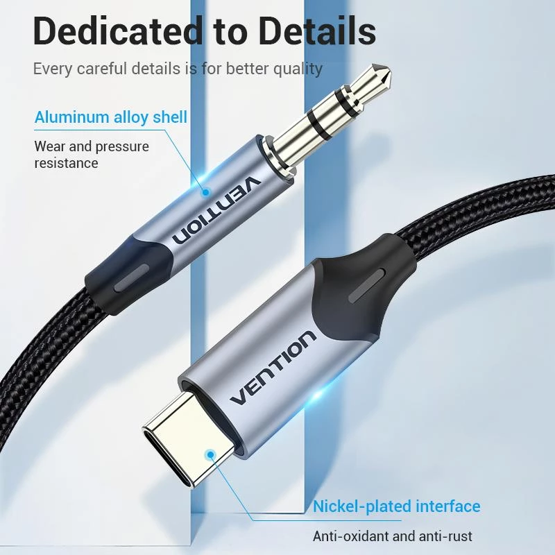 VENTION BGKHF USB-C uz 3,5 mm audio adaptera kabelis 1 m melns