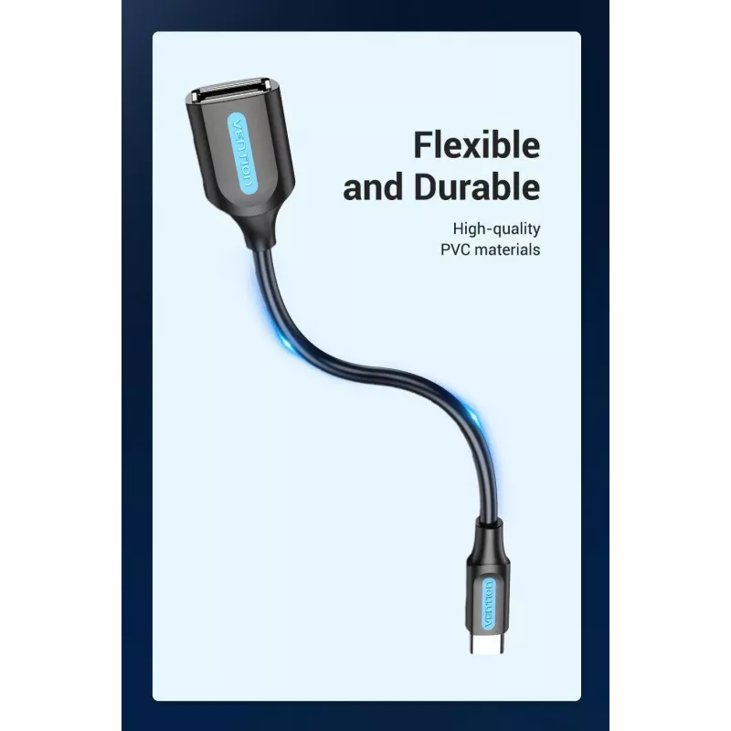 VENTION CCSBB USB 2.0 Type-C vīriešu uz USB-A sieviešu adaptera kabelis 0,15m Melns