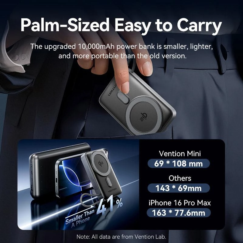 VENTION FKHH0 bezvadu power bank 10000mAh 35W PD/QC pelēks