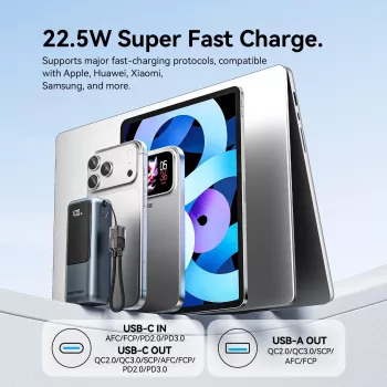 VENTION FKOH0 10000 mAh 22.5 W bezvadu power bank ar USB-C PD & QC - Melns