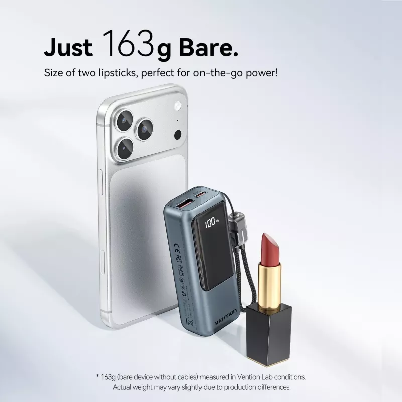 VENTION FKOH0 10000 mAh 22.5 W bezvadu power bank ar USB-C PD & QC - Melns