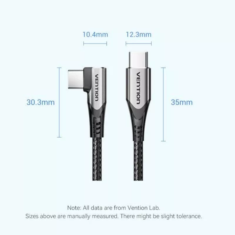 VENTION TRAHF USB-C uz USB-C kabelis 1m pelēks 10Gbps 100W PD 4K video