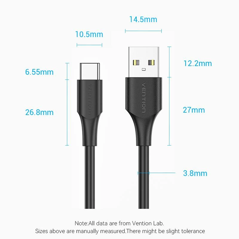 VENTION USB-C uz USB 2.0 kabelis 2m Melns CTHBH