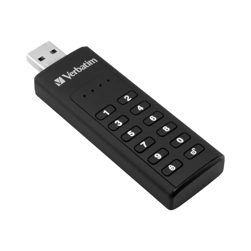 Verbatim Keypad Secure 32GB USB 3.2 Gen 1 Flash Drive ar aparatūras AES 256 bitu šifrēšanu - Melns