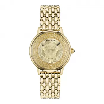 VERSACE V-Circle unisex Šveices kvarca pulkstenis 38mm nerūsējošā tērauda melns ciparnīca ādas siksniņa VE6F00623