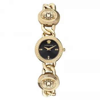 Versace V-Circle sieviešu Šveices kvarca pulkstenis 26mm melns ciparnīca ādas siksna VE3C00422