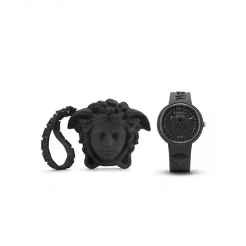 Versace V-Motif sieviešu Šveices kvarca pulkstenis VE6G00223 39mm melns ciparnīca ādas siksna