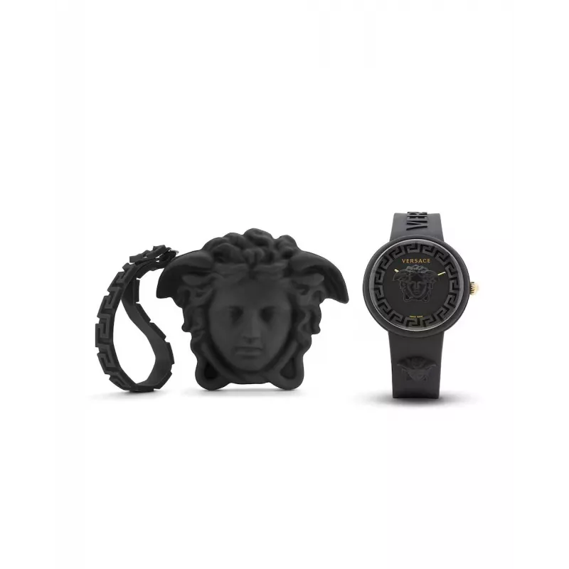 Versace V-Motif sieviešu Šveices kvarca pulkstenis VE6G00223 39mm melns ciparnīca ādas siksna