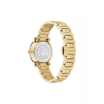 VERSACE V-Motif Women's Swiss Quartz Watch VE6I00523 35mm Black Dial Black Leather