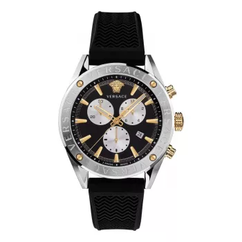 VERSACE V-Race vīriešu Šveices kvarca hronogrāfa pulkstenis VEHB00119 - 44mm, melns ciparnīca, sudraba toņa nerūsējošā tērauda aproce