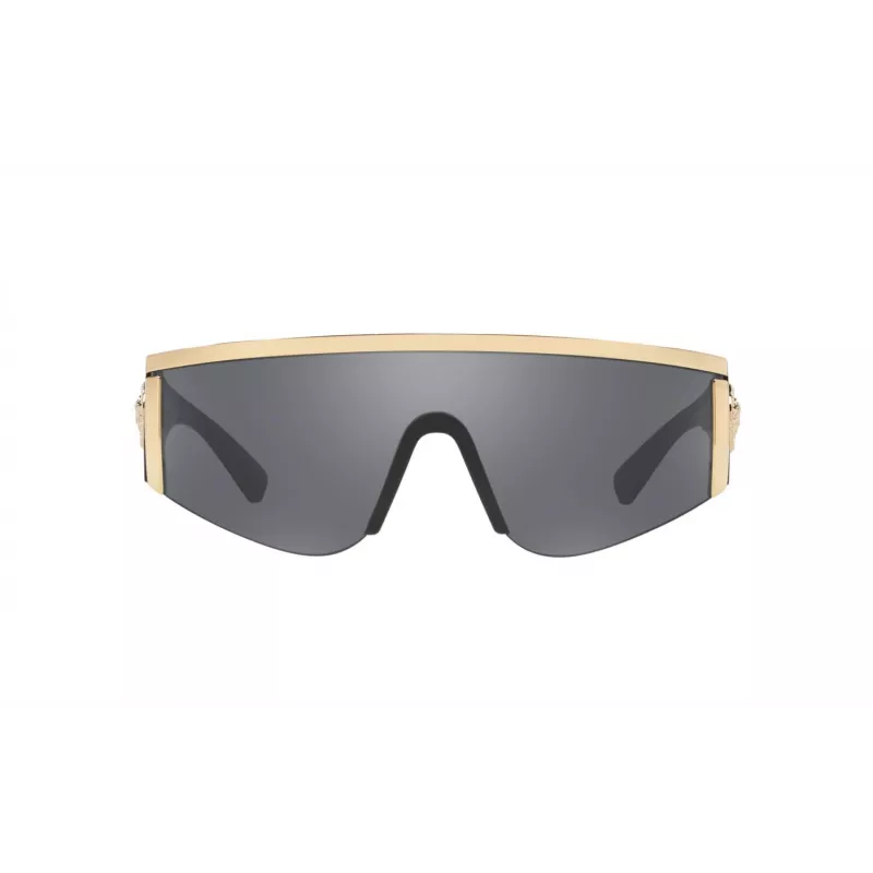 VERSACE VE2197-10006G Unisex saulesbrilles, melns rāmis, pelēks spoguļstikls, pilota forma, 140 mm